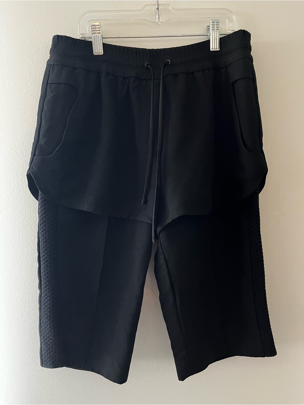Alexander Wang Black heavy mesh Panelled Drawstring Jogger layered Shorts